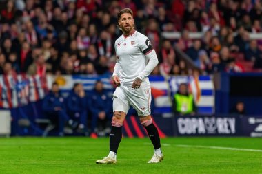 Madrid, İspanya - 25 Ocak 2024: Atletico de Madrid ile Sevilla FC arasında oynanan Copa del Rey maçı Metropolitano 'da oynandı. Futbolcular. Sevilla FC elendi..