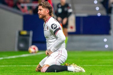 Madrid, İspanya - 25 Ocak 2024: Atletico de Madrid ile Sevilla FC arasında oynanan Copa del Rey maçı Metropolitano 'da oynandı. Futbolcular. Sevilla FC elendi..