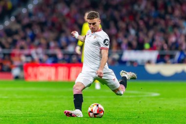Madrid, İspanya - 25 Ocak 2024: Atletico de Madrid ile Sevilla FC arasında oynanan Copa del Rey maçı Metropolitano 'da oynandı. Futbolcular. Sevilla FC elendi..