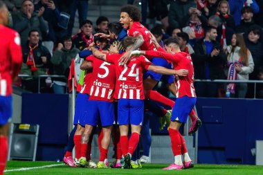 Madrid, İspanya - 25 Ocak 2024: Atletico de Madrid ile Sevilla FC arasında oynanan Copa del Rey maçı Metropolitano 'da oynandı. Futbolcular. Sevilla FC elendi..