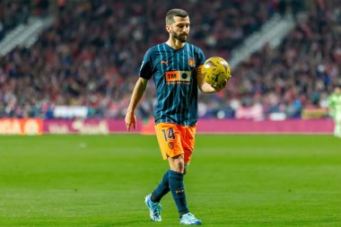 Madrid, İspanya - 28 Ocak 2024: Atletico de Madrid ve Valencia F.C. Valencia oyuncuları. Atletico de Madrid için zafer.