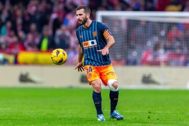 Madrid, İspanya - 28 Ocak 2024: Atletico de Madrid ve Valencia F.C. Valencia oyuncuları. Atletico de Madrid için zafer.