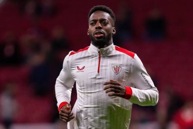 Madrid, İspanya - 7 Şubat 2024: Madrid 'de Atletico de Madrid ile Atletico de Bilbao arasında oynanan Copa del Rey yarı final maçı. Athletico de Bilbao için zafer. Top Laki Williams 'ta..