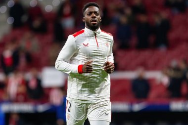 Madrid, İspanya - 7 Şubat 2024: Madrid 'de Atletico de Madrid ile Atletico de Bilbao arasında oynanan Copa del Rey yarı final maçı. Athletico de Bilbao için zafer. Top Laki Williams 'ta..