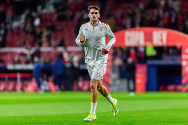 Madrid, İspanya - 7 Şubat 2024: Madrid 'de Atletico de Madrid ile Atletico de Bilbao arasında oynanan Copa del Rey yarı final maçı. Athletico de Bilbao için zafer. Futbolcular