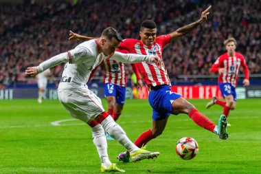 Madrid, İspanya - 7 Şubat 2024: Madrid 'de Atletico de Madrid ile Atletico de Bilbao arasında oynanan Copa del Rey yarı final maçı. Athletico de Bilbao için zafer. Futbolcular