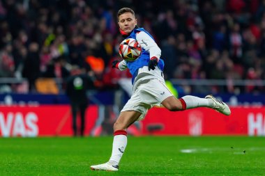 Madrid, İspanya - 7 Şubat 2024: Madrid 'de Atletico de Madrid ile Atletico de Bilbao arasında oynanan Copa del Rey yarı final maçı. Athletico de Bilbao için zafer. Futbolcular