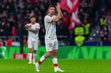 Madrid, İspanya - 7 Şubat 2024: Madrid 'de Atletico de Madrid ile Atletico de Bilbao arasında oynanan Copa del Rey yarı final maçı. Athletico de Bilbao için zafer. Futbolcular
