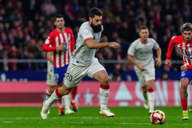 Madrid, İspanya - 7 Şubat 2024: Madrid 'de Atletico de Madrid ile Atletico de Bilbao arasında oynanan Copa del Rey yarı final maçı. Athletico de Bilbao için zafer. Futbolcular