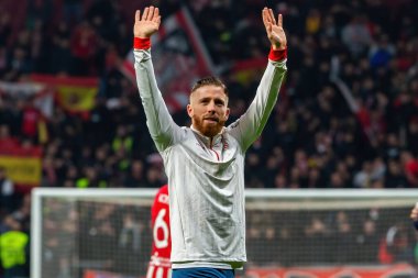 Madrid, İspanya - 7 Şubat 2024: Madrid 'de Atletico de Madrid ile Atletico de Bilbao arasında oynanan Copa del Rey yarı final maçı. Athletico de Bilbao için zafer. Futbolcular