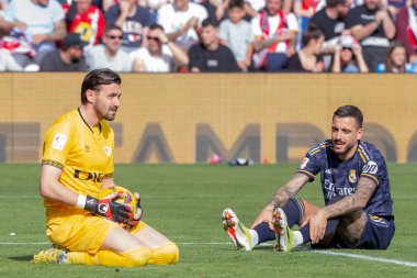 Madrid, İspanya - 18 Şubat 2024: Rayo Vallecano ve Real Madrid arasındaki lig maçı başkentte oynandı. Maç sırasında Joselu. Madrid Derbisi. Profesyonel futbolcular.