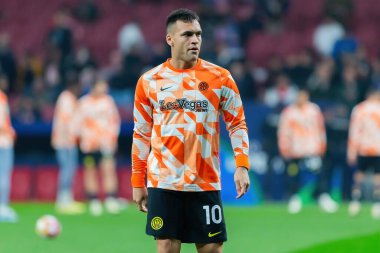 Madrid, İspanya... 13 Mart 2024 Atletico Madrid ve Inter Milan arasında oynanan 16 rauntluk maç. Top Lautaro Martinez 'de. Arjantinli oyuncu. .