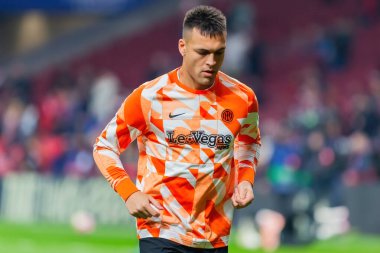 Madrid, İspanya... 13 Mart 2024 Atletico Madrid ve Inter Milan arasında oynanan 16 rauntluk maç. Top Lautaro Martinez 'de. Arjantinli oyuncu. .