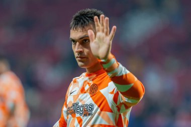 Madrid, İspanya... 13 Mart 2024 Atletico Madrid ve Inter Milan arasında oynanan 16 rauntluk maç. Top Lautaro Martinez 'de. Arjantinli oyuncu. .