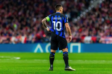 Madrid, İspanya... 13 Mart 2024 Atletico Madrid ve Inter Milan arasında oynanan 16 rauntluk maç. Top Lautaro Martinez 'de. Arjantinli oyuncu. .