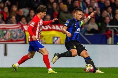 Madrid, Spain- March 13, 2024: Round of 16 match between Atletico Madrid and Inter Milan. Lautaro Martinez with the ball. Argentine player. . clipart