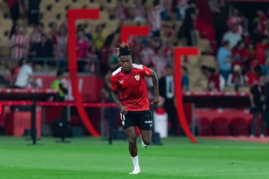 Seville, İspanya - 6 Nisan 2024: Athletic Club de Bilbao ile Real Mallorca arasındaki Copa del Rey futbol maçının finali. Bilbao Atletizm Kulübü için zafer. Nico Williams futbol oyuncusu.