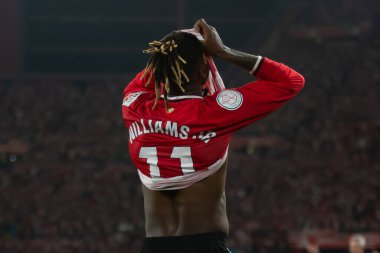 Seville, İspanya - 6 Nisan 2024: Athletic Club de Bilbao ile Real Mallorca arasındaki Copa del Rey futbol maçının finali. Bilbao Atletizm Kulübü için zafer. Nico Williams futbol oyuncusu.