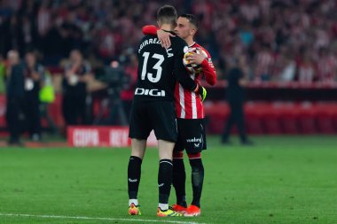 Seville, İspanya - 6 Nisan 2024: Athletic Club de Bilbao ile Real Mallorca arasındaki Copa del Rey futbol maçının finali. Maç boyunca atletik Bilbao oyuncuları.