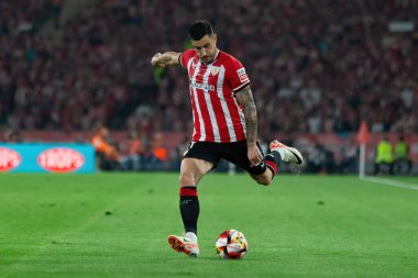 Seville, İspanya - 6 Nisan 2024: Athletic Club de Bilbao ile Real Mallorca arasındaki Copa del Rey futbol maçının finali. Maç boyunca atletik Bilbao oyuncuları.