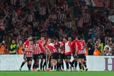 Seville, İspanya - 6 Nisan 2024: Athletic Club de Bilbao ile Real Mallorca arasındaki Copa del Rey futbol maçının finali. Maç boyunca atletik Bilbao oyuncuları.