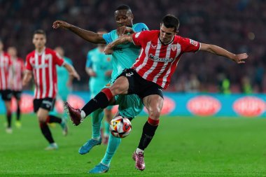Seville, İspanya - 6 Nisan 2024: Athletic Club de Bilbao ile Real Mallorca arasındaki Copa del Rey futbol maçının finali. Maç boyunca atletik Bilbao oyuncuları.