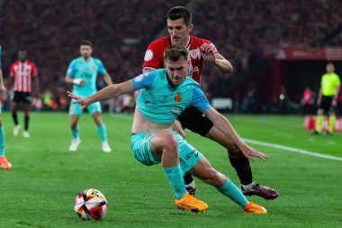 Seville, İspanya - 6 Nisan 2024: Athletic Club de Bilbao ile Real Mallorca arasındaki Copa del Rey futbol maçının finali. Maç boyunca atletik Bilbao oyuncuları.