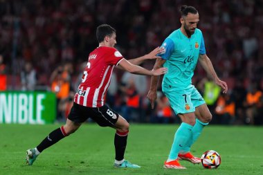 Seville, İspanya - 6 Nisan 2024: Athletic Club de Bilbao ile Real Mallorca arasındaki Copa del Rey futbol maçının finali. Maç boyunca atletik Bilbao oyuncuları.