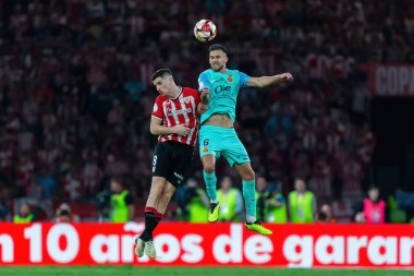 Seville, İspanya - 6 Nisan 2024: Athletic Club de Bilbao ile Real Mallorca arasındaki Copa del Rey futbol maçının finali. Maç boyunca atletik Bilbao oyuncuları.