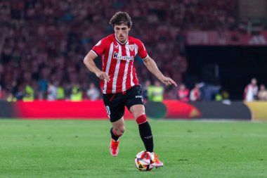 Seville, İspanya - 6 Nisan 2024: Athletic Club de Bilbao ile Real Mallorca arasındaki Copa del Rey futbol maçının finali. Maç boyunca atletik Bilbao oyuncuları.
