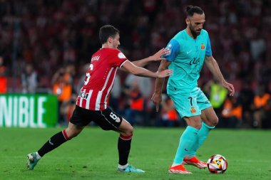 Seville, İspanya - 6 Nisan 2024: Athletic Club de Bilbao ile Real Mallorca arasındaki Copa del Rey futbol maçının finali. Maç sırasında Mallorca oyuncuları.