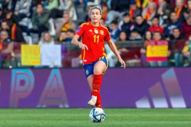 Burgos, Spain- April 9, 2024: Match of the Spanish women's soccer team against the Czech Republic held in Burgos. Alexia Putellas with the ball. Women soccer players. Women's Football. clipart