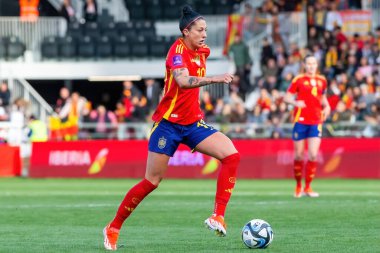 Burgos, Spain- April 9, 2024: Match of the Spanish women's soccer team against the Czech Republic held in Burgos. Jenni Hermoso with the ball. Women soccer players. Women's Football. clipart
