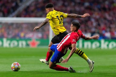 Madrid, İspanya - 10 Nisan 2024: Atletico de Madrid ve Borussia Dortmund arasında Şampiyonlar Ligi maçı. Alman takım oyuncuları. Avrupa futbolu. Şampiyonlar Ligi çeyrek finalleri.