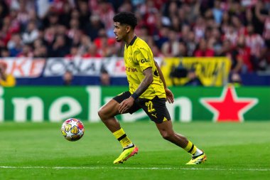 Madrid, İspanya - 10 Nisan 2024: Atletico de Madrid ve Borussia Dortmund arasında Şampiyonlar Ligi maçı. Alman takım oyuncuları. Avrupa futbolu. Şampiyonlar Ligi çeyrek finalleri.
