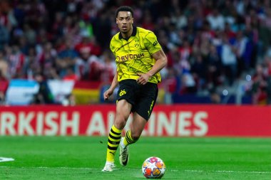 Madrid, İspanya - 10 Nisan 2024: Atletico de Madrid ve Borussia Dortmund arasında Şampiyonlar Ligi maçı. Alman takım oyuncuları. Avrupa futbolu. Şampiyonlar Ligi çeyrek finalleri.