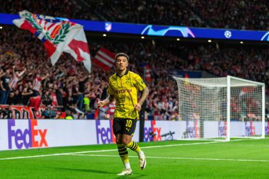 Madrid, İspanya - 10 Nisan 2024: Atletico de Madrid ve Borussia Dortmund arasında Şampiyonlar Ligi maçı. Alman takım oyuncuları. Avrupa futbolu. Şampiyonlar Ligi çeyrek finalleri.