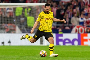 Madrid, İspanya - 10 Nisan 2024: Atletico de Madrid ve Borussia Dortmund arasında Şampiyonlar Ligi maçı. Alman takım oyuncuları. Avrupa futbolu. Şampiyonlar Ligi çeyrek finalleri.