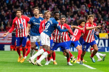 Madrid, İspanya - 27 Nisan 2024: Atletico de Madrid ile Athletic Bilbao arasındaki lig maçı Madrid 'de oynandı. Atletik Bilbao oyuncuları. Profesyonel futbolcular..