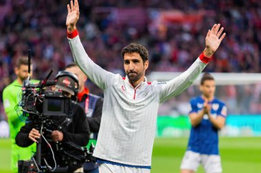 Madrid, İspanya - 27 Nisan 2024: Atletico de Madrid ile Athletic Bilbao arasındaki lig maçı Madrid 'de oynandı. Raul Garcia futboldan emekli olduğunu açıkladı. Profesyonel futbolcular.