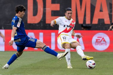 Madrid, İspanya - 15 Mayıs 2024: Madrid 'de oynanan Rayo Vallecano ve Granada FC ligi maçı. Vallecas takımı için zafer. Birinci bölümde kutlama ve kalıcılık.