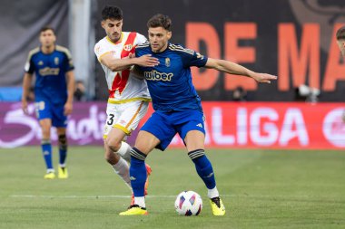 Madrid, İspanya - 15 Mayıs 2024: Madrid 'de oynanan Rayo Vallecano ve Granada FC ligi maçı. Vallecas takımı için zafer. Birinci bölümde kutlama ve kalıcılık.