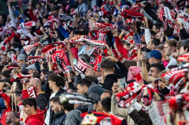 Madrid, İspanya - 15 Mayıs 2024: Madrid 'de oynanan Rayo Vallecano ve Granada FC ligi maçı. Vallecas takımı için zafer. Birinci bölümde kutlama ve kalıcılık.