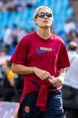 Zaragoza, İspanya - 18 Mayıs 2024: Zaragoza 'da FC Barcelona ile Real Sociedad arasında oynanan Queen' s Cup of Women 'ın finali. Katalan takımı için zafer. Futbolcular.