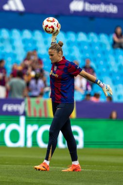 Zaragoza, İspanya - 18 Mayıs 2024: Zaragoza 'da FC Barcelona ile Real Sociedad arasında oynanan Queen' s Cup of Women 'ın finali. Katalan takımı için zafer. Futbolcular.