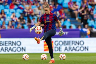 Zaragoza, İspanya - 18 Mayıs 2024: Zaragoza 'da FC Barcelona ile Real Sociedad arasında oynanan Queen' s Cup of Women 'ın finali. Katalan takımı için zafer. Futbolcular.