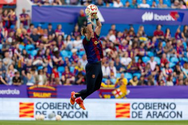Zaragoza, İspanya - 18 Mayıs 2024: Zaragoza 'da FC Barcelona ile Real Sociedad arasında oynanan Queen' s Cup of Women 'ın finali. Katalan takımı için zafer. Futbolcular.