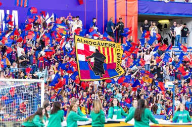 Zaragoza, İspanya - 18 Mayıs 2024: Zaragoza 'da FC Barcelona ile Real Sociedad arasında oynanan Queen' s Cup of Women 'ın finali. Katalan takımı için zafer. Futbolcular.