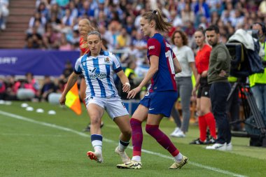 Zaragoza, İspanya - 18 Mayıs 2024: Zaragoza 'da FC Barcelona ile Real Sociedad arasında oynanan Queen' s Cup of Women 'ın finali. Katalan takımı için zafer. Futbolcular.