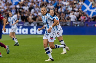 Zaragoza, İspanya - 18 Mayıs 2024: Zaragoza 'da FC Barcelona ile Real Sociedad arasında oynanan Queen' s Cup of Women 'ın finali. Katalan takımı için zafer. Futbolcular.